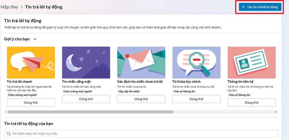 Chọn "Tạo tin trả lời tự động"